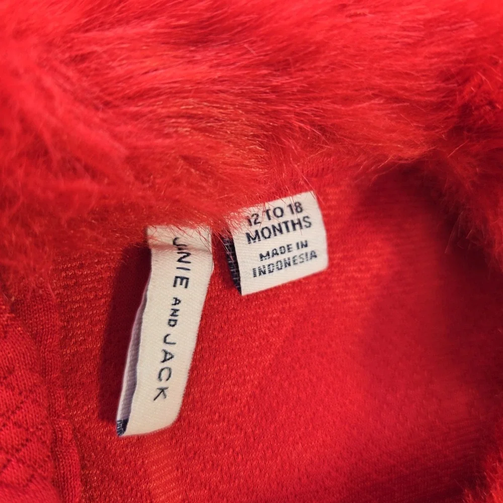 Janie And Jack Girls Faux Fur Collar Holiday Red Dress Size 12-18m Party